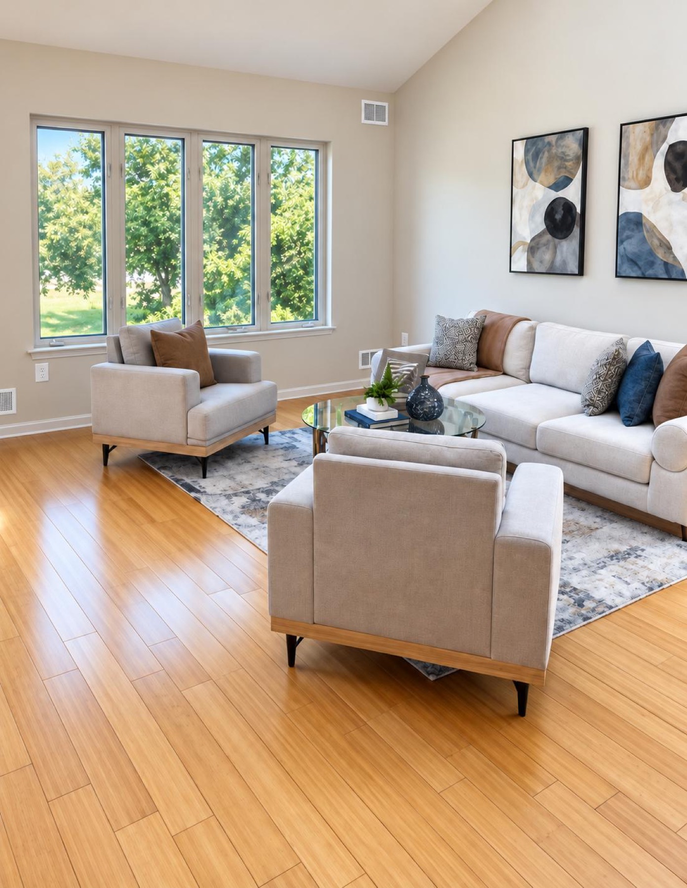 The living room, freshly furnished